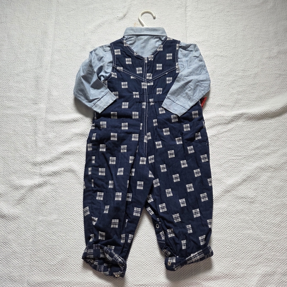 Navy Plaid Kids Overalls With Red Bandanna Western Rodeo Fit - Picture 7 of 7